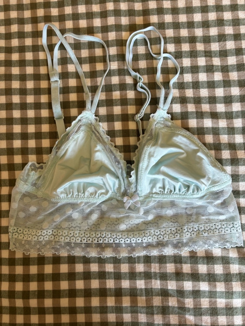 aerie Light Mint Lace Bralette with Sheer Polka-Dot Band